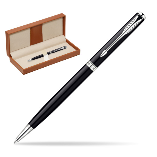 Długopis Parker Sonnet Original Slim Laka Głęboka Czerń CT w pudełku classic brown