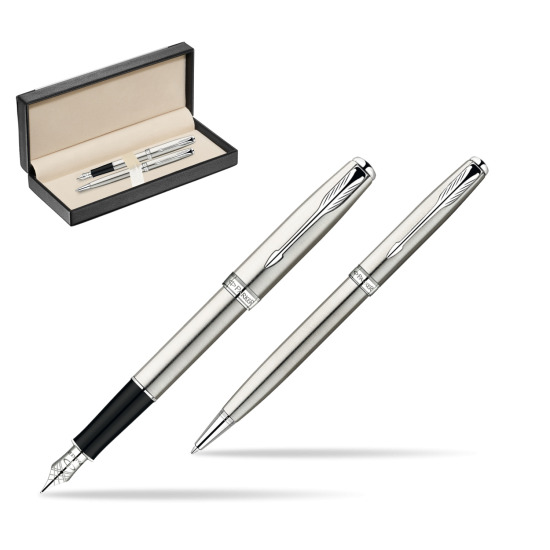 Zestaw prezentowy Parker Pióro + Długopis Sonnet Original Stalowy CT w pudełku classic black