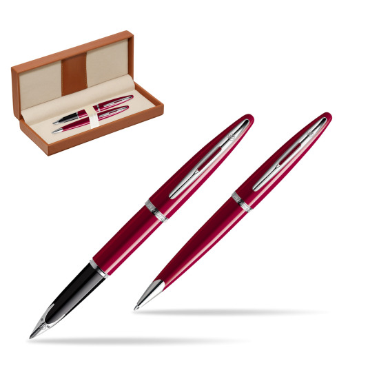 Zestaw prezentowy pióro wieczne + długopis Waterman Carène Lśniąca Czerwień CT w pudełku classic brown