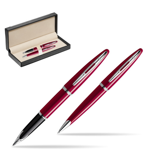 Zestaw prezentowy pióro wieczne + długopis Waterman Carène Lśniąca Czerwień CT w pudełku classic black