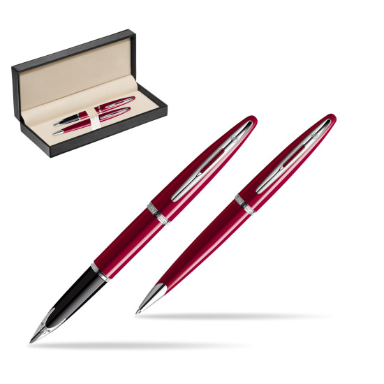 Zestaw prezentowy pióro wieczne + długopis Waterman Carène Lśniąca Czerwień CT w pudełku classic pure black