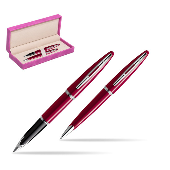 Zestaw prezentowy pióro wieczne + długopis Waterman Carène Lśniąca Czerwień CT w pudełku zamszowym fuksja