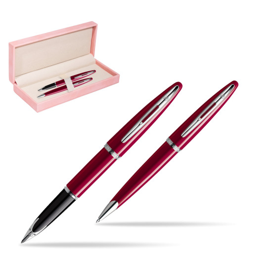 Zestaw prezentowy pióro wieczne + długopis Waterman Carène Lśniąca Czerwień CT w różowym pudełku zamszowym