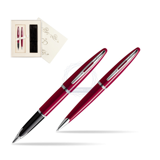 Zestaw prezentowy pióro wieczne + długopis Waterman Carène Lśniąca Czerwień CT w pudełku Ślub