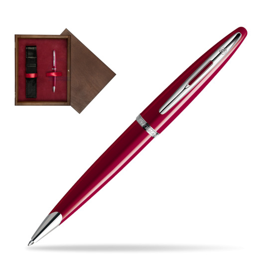 Długopis Waterman Carène Lśniąca Czerwień CT w pudełku drewnianym Wenge Single Bordo