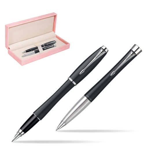 Zestaw prezentowy Pióro + Długopis Parker Urban Classic Muted black CT w różowym pudełku zamszowym