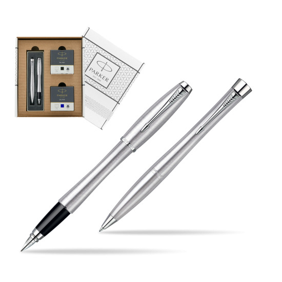 Zestaw prezentowy pióro + długopis Parker Urban Classic Stalowy CT w białym pudełko Parker Eco