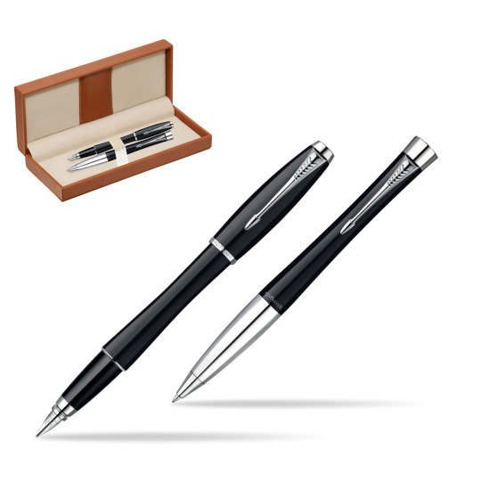 Zestaw prezentowy Parker Pióro + Długopis Urban Czarna laka CT w pudełku classic brown