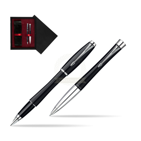 Zestaw prezentowy Parker Pióro + Długopis Urban Czarna laka CT w pudełku drewnianym Czerń Double Bordo