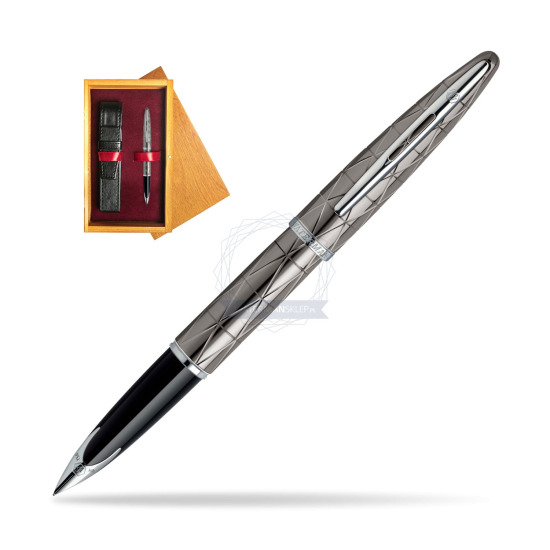 Pióro wieczne Waterman Carène  Contemporary Gun Metal ST w pudełku drewnianym Honey Single Bordo