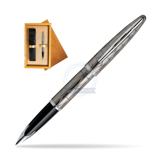 Pióro wieczne Waterman Carène  Contemporary Gun Metal ST w pudełku drewnianym Honey Single Ecru