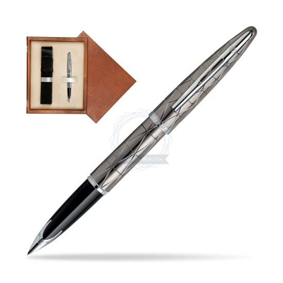 Pióro wieczne Waterman Carène  Contemporary Gun Metal ST w pudełku drewnianym Mahoń Single Ecru