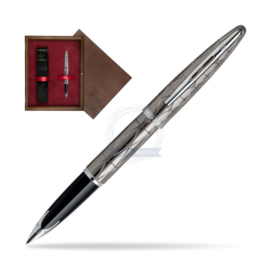 Pióro wieczne Waterman Carène  Contemporary Gun Metal ST w pudełku drewnianym Wenge Single Bordo