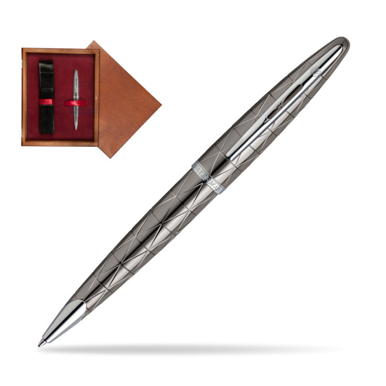 Długopis Waterman Carène Contemporary Gun Metal ST w pudełku drewnianym Mahoń Single Bordo