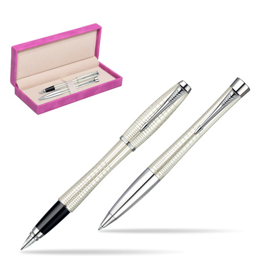 Zestaw prezentowy Parker Pióro + Długopis Parker Urban Premium Metaliczny Perłowy w pudełku zamszowym fuksja