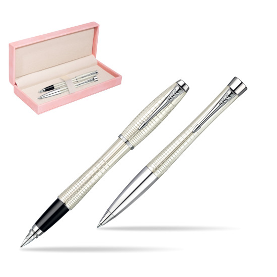 Zestaw prezentowy Parker Pióro + Długopis Parker Urban Premium Metaliczny Perłowy w różowym pudełku zamszowym