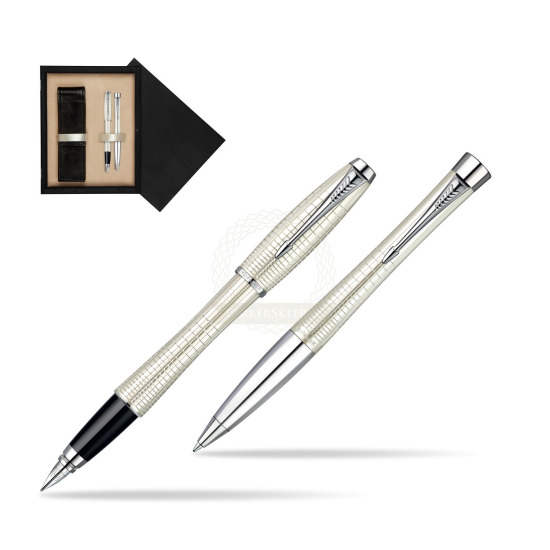 Zestaw prezentowy Parker Pióro + Długopis Parker Urban Premium Metaliczny Perłowy w pudełku drewnianym Czerń Double Ecru