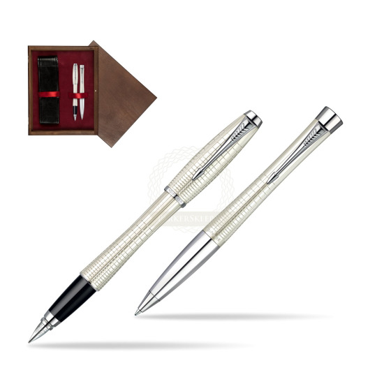 Zestaw prezentowy Parker Pióro + Długopis Parker Urban Premium Metaliczny Perłowy w pudełku drewnianym Wenge Double Bordo