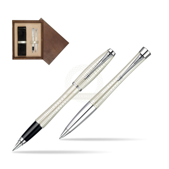 Zestaw prezentowy Parker Pióro + Długopis Parker Urban Premium Metaliczny Perłowy w pudełku drewnianym Wenge Double Ecru