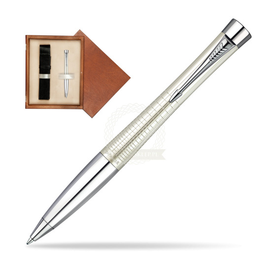 Długopis Parker Urban Premium Metaliczny  Perłowy w pudełku drewnianym Mahoń Single Ecru