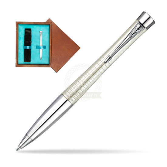 Długopis Parker Urban Premium Metaliczny  Perłowy w pudełku drewnianym Mahoń Single Turkus