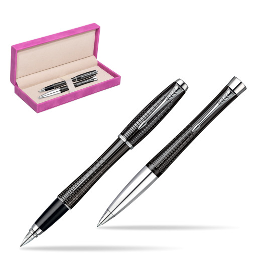 Zestaw prezentowy Parker Pióro + Długopis Parker Urban Premium Hebanowy Metal w pudełku zamszowym fuksja