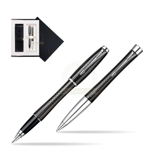 Zestaw prezentowy Parker Pióro + Długopis Parker Urban Premium Hebanowy Metal w czarnym pudełku zamszowym
