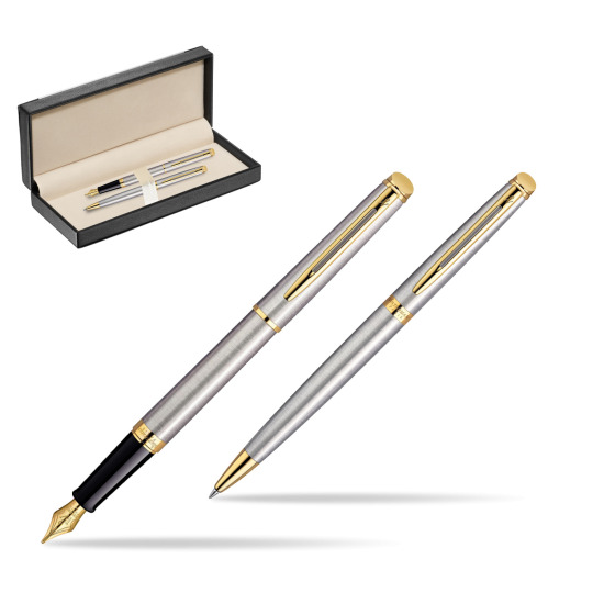 Zestaw prezentowy pióro wieczne + długopis Waterman Hémisphère Stalowa GT w pudełku classic black