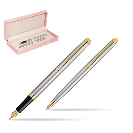 Zestaw prezentowy pióro wieczne + długopis Waterman Hémisphère Stalowa GT w różowym pudełku zamszowym