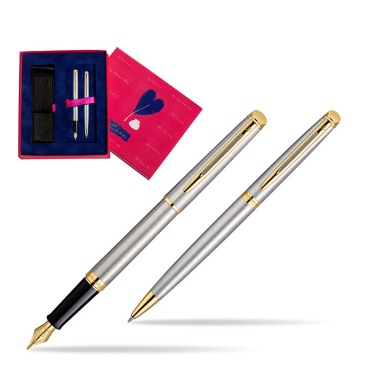 Zestaw prezentowy pióro wieczne + długopis Waterman Hémisphère Stalowa GT w pudełku Love