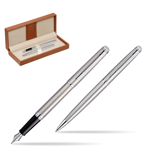 Zestaw prezentowy pióro wieczne + długopis Waterman Hémisphère Stalowa CT w pudełku classic brown