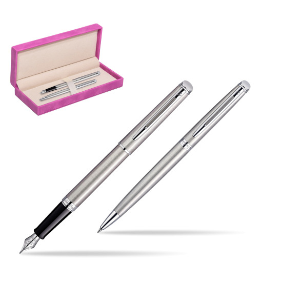 Zestaw prezentowy pióro wieczne + długopis Waterman Hémisphère Stalowa CT w pudełku zamszowym fuksja