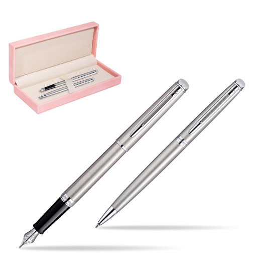 Zestaw prezentowy pióro wieczne + długopis Waterman Hémisphère Stalowa CT w różowym pudełku zamszowym