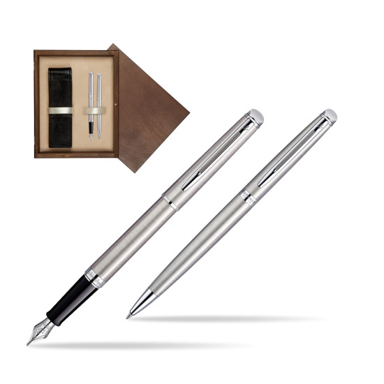Zestaw prezentowy pióro wieczne + długopis Waterman Hémisphère Stalowa CT w pudełku drewnianym Wenge Double Ecru