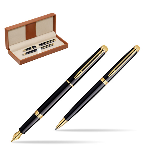 Zestaw prezentowy pióro wieczne + długopis Waterman Hémisphère Czerń GT w pudełku classic brown
