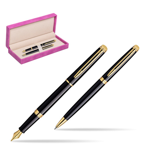Zestaw prezentowy pióro wieczne + długopis Waterman Hémisphère Czerń GT w pudełku zamszowym fuksja