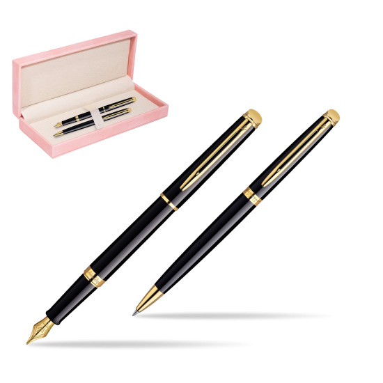 Zestaw prezentowy pióro wieczne + długopis Waterman Hémisphère Czerń GT w różowym pudełku zamszowym