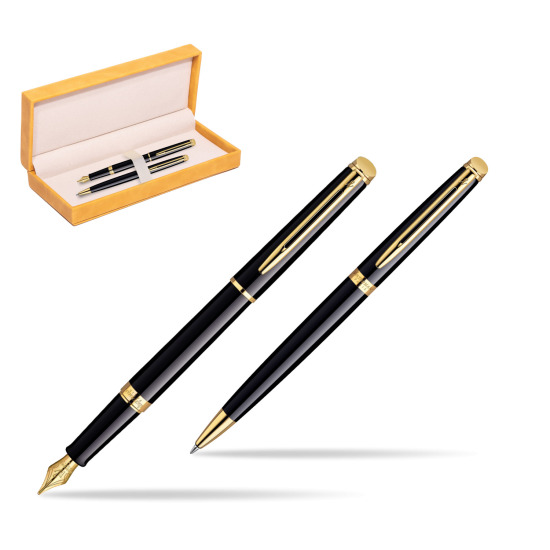 Zestaw prezentowy pióro wieczne + długopis Waterman Hémisphère Czerń GT w żółtym pudełku zamszowym