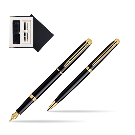 Zestaw prezentowy pióro wieczne + długopis Waterman Hémisphère Czerń GT w czarnym pudełku zamszowym