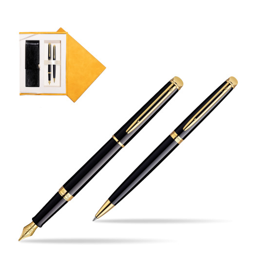 Zestaw prezentowy pióro wieczne + długopis Waterman Hémisphère Czerń GT w żółtym pudełku zamszowym