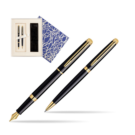 Zestaw prezentowy pióro wieczne + długopis Waterman Hémisphère Czerń GT w pudełku Uniwersalne z etui