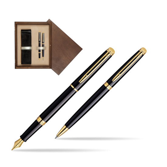 Zestaw prezentowy pióro wieczne + długopis Waterman Hémisphère Czerń GT w pudełku drewnianym Wenge Double Ecru