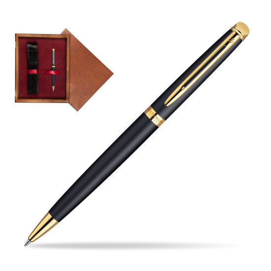 Długopis Waterman Hémisphère Czerń Matowa GT w pudełku drewnianym Mahoń Single Bordo