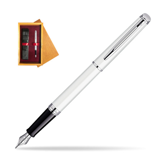 Pióro wieczne Waterman Hémisphère Biel CT w pudełku drewnianym Honey Single Bordo