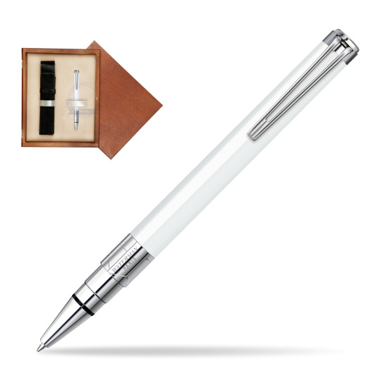 Długopis Waterman Perspective Biały CT w pudełku drewnianym Mahoń Single Ecru
