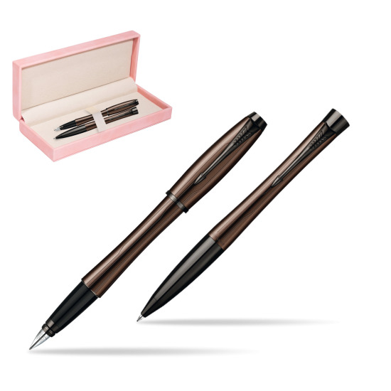 Zestaw prezentowy Parker pióro + długopis Urban Premium Brązowy w różowym pudełku zamszowym