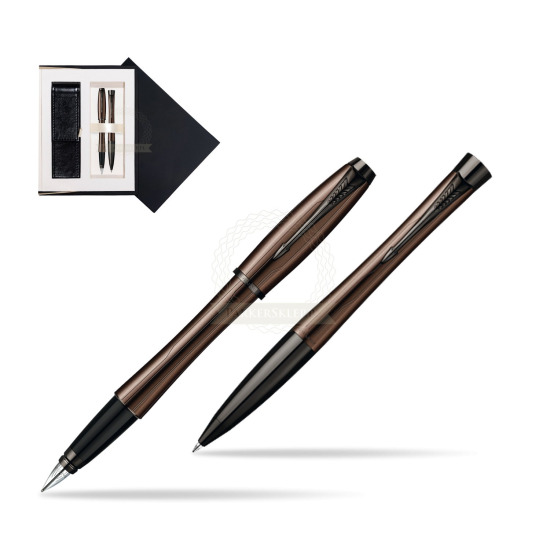 Zestaw prezentowy Parker pióro + długopis Urban Premium Brązowy w czarnym pudełku zamszowym