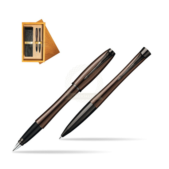 Zestaw prezentowy Parker pióro + długopis Urban Premium Brązowy w pudełku drewnianym Honey Double Ecru