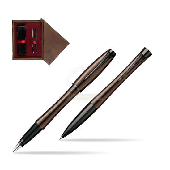 Zestaw prezentowy Parker pióro + długopis Urban Premium Brązowy w pudełku drewnianym Wenge Double Bordo