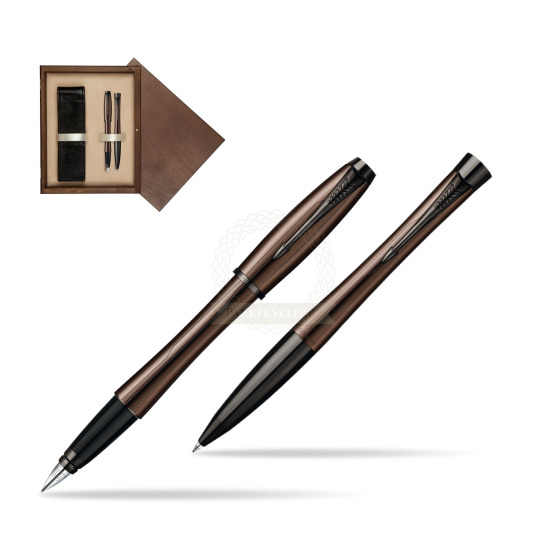 Zestaw prezentowy Parker pióro + długopis Urban Premium Brązowy w pudełku drewnianym Wenge Double Ecru